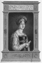 Porträt von Anne Françoise Boutet genannt Mademoiselle Mars (1779-1847), französische Schauspielerin - Gravur von 1862 in „Die Königinnen der Welt“ von unseren ersten Schriftstellern. Buch unter der Leitung von J. G. D. Armengaud veröffentlicht.