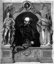 Porträt von Antoine Augustin Préault (1809-1879), französischer Bildhauer. Gravur in „Le Monde Illustré“ Nr. 1139 vom 25. Januar