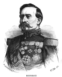 Porträt von Charles Denis Bourbaki (1816-1897), französischer Offizier. Gravur in „Les Illustrations De L