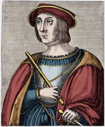 Porträt von Jacques II de Chabannes (La Palice) (1470-1525) Gravur aus „Louis XII et Anne de Bretagne“ von Paul Lacroix, ed Georges Hurtrel