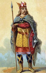 Porträt von Pharamond, König der salischen Franken (Regierungszeit 420-428). Chromolithographie um 1890.
