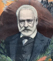 Porträt des französischen Schriftstellers Victor Hugo (1802-1885). Gravur in „Le Petit Parisien“.