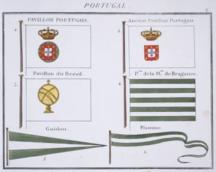 Portugiesische Flaggen, aus einem französischen Flaggenbuch, ca. 1819