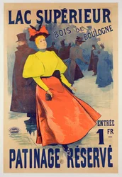 Plakat, das eine Eislaufbahn am Lac supérieur im Bois de Boulogne bewirbt
