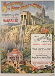 Plakat, das den Aufzug von Notre-Dame de la Garde, Marseille, um 1900 bewirbt