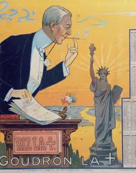 Werbekalender für den Zigarettenpapierhersteller Rizla mit einer Darstellung von Präsident Woodrow Wilson (1856-1924) und dem 15. Vorschlag für den Völkerbund, 1920