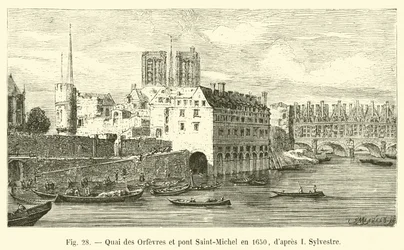 Quai des Orfèvres und Pont Saint-Michel im Jahr 1650, nach I. Sylvestre