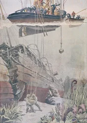 Bergung eines Schatzes aus dem Wrack der Oceana, Illustration aus Le Petit Journal, 1912