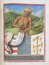 René, Herzog von Anjou als gekröntes Skelett, aus dem Stundenbuch von René von Anjou