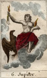 Darstellung von Jupiter (oder Jove), König der Götter und Gott des Himmels und des Donners. Aus „Mythologie der Jugend“ von Pierre Blanchard 1803
