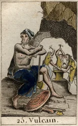 Darstellung von Vulkan, Gott des Feuers, der Schmiede und der Vulkane. Aus 