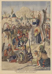 Aufstand der Apachen in Arizona (Farblithografie)