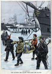 Aufstand der Boxer (1898-1900) die Schiffe der Alliierten im Eis Atakou. in „Le Petit Parisien“