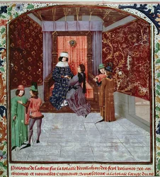Eduard IV. erhält das Buch vom Autor, aus 