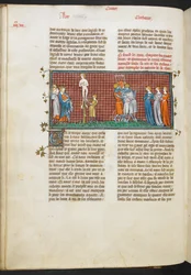 Royal MS 16 G. VI, Tod von Romhilda, Romhildas Töchter retten ihre Ehre (Buch 4, 24), aus Les Grandes Chroniques de France