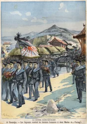 Russisch-Japanischer Krieg in Chemulpo, die Japaner erweisen zwei Matrosen der Virag die letzten Ehren. Le Petit Parisien vom 3. April