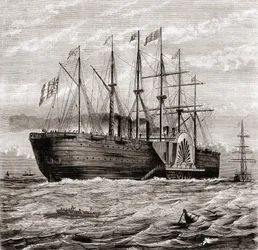 SS Great Eastern, eisernes Segeldampfschiff, entworfen von Isambard Kingdom Brunel, aus Les Merveilles de la Science, veröffentlicht um 1870 (Stich)