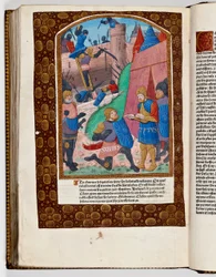 Sabinus, ein syrischer Hilfstrupp, bietet an, die Mauer Jerusalems zu erklimmen und wird Titus vorgestellt, 70 n. Chr. (handkolorierter Druck)
