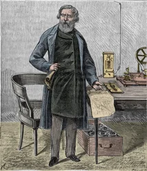 Samuel F B Morse, amerikanischer Künstler und Erfinder des Morse-Codes - Porträt des amerikanischen Erfinders Samuel Finley Breese Morse (1791-1872) - Gravur in "Wissenschaften für alle zugänglich gemacht - Physik und Chemie" von Alexis Clerc - Ende des 19