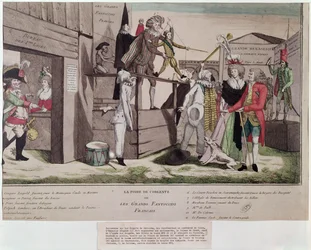 Satirische Karikatur über die französischen Emigranten in Koblenz und die Pillnitzer Deklaration, 1791