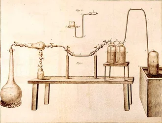 Wissenschaftliche Ausrüstung, aus Die Elemente der Chemie von Antoine Laurent de Lavoisier, graviert von D.Lizars, 1796