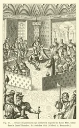 Sitzung des Parlaments, das die Volljährigkeit von Ludwig XIII. erklärt, abgehalten in der Großen Kammer, am 2. Oktober 1614, Sammlung A. Bonnardot