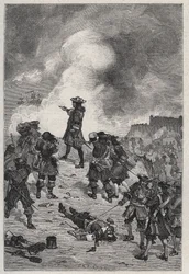 Sébastien Le Prestre Seigneur de Vauban (1633-1717), Marschall von Frankreich verteidigt Brest gegen einen Angriff der englischen Flotte im Jahr 1695 - Gravur in 