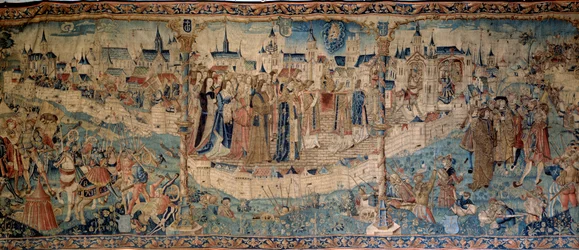 Belagerung von Dijon durch die Schweizer am 7.09.1513, Wandteppich von Tournai, Musée des Beaux Arts de Dijon.