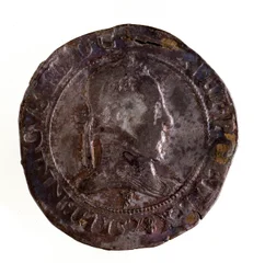Silberner französischer Teston, Regierungszeit von König Heinrich III von Frankreich (1574-1589). Durchm. 3,5 cm Neapel, Archäologisches Museum