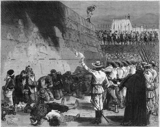 Spanisch-Amerikanischer Krieg oder Kubanischer Unabhängigkeitskrieg (1868-1898) zwischen Spanien und Nordamerika: Die spanische Armee exekutierte die Gefangenen des amerikanischen Schiffes "The Virginius" in Santiago de Cuba im November 1873. "The Virginiu