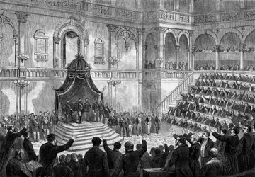 Rede des Königs von Italien Viktor Emanuel II. (Vittorio Emanuele) (Victor-Emmanuel) (1820-1878) zur Eröffnung der Sitzung der italienischen Staaten im Parlament von Turin