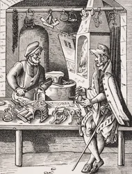Spornmacher, Reproduktion eines Holzschnitts von Jost Amman aus 