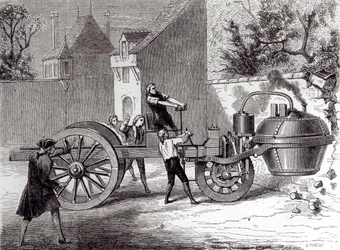 Dampfwagen, erfunden von Nicolas Joseph Cugnot (1725-1804) im Jahr 1771, 1886