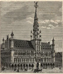 System von Blitzableitern am Rathaus von Brüssel im 19. Jahrhundert - Gravur in „Wissenschaften für alle - Populäre Physik und Chemie“ von Alexis Clerc - Ende 19. Jahrhundert - Private Sammlung