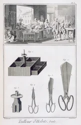 Schneider, aus der Encyclopedie des Sciences et Metiers von Denis Diderot (1713-84) veröffentlicht ca. 1770