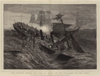 Die Kollision zwischen der "Ville du Havre" und der "Loch Earn" vor den Azoren