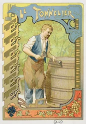 Der Küfer, Illustration aus einem Buch über Handwerke, ca. 1899