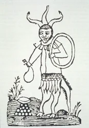 Der Teufel zeigt versteckte Schätze, Kopie einer Illustration aus Le Veritable Dragon Rouge, 2. Version, Lille 1521, verwendet in einer Geschichte der Magie, veröffentlicht Ende des 19. Jahrhunderts