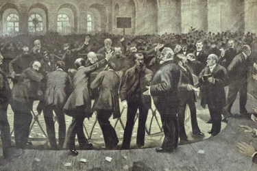 Die berühmte Corbeille an der Pariser Börse, ca. 1885