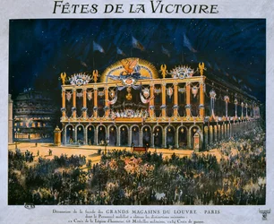 Die Grands Magasins du Louvre geschmückt zur Feier des Sieges von 1918, 14. Juli 1919