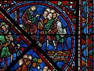 Das Joseph-Fenster: Seine Brüder präsentieren Jakob seinen blutbefleckten Mantel