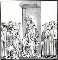 Der König der Franken diktiert das Salische Gesetz, nach einer Miniatur in den Chroniken von St. Denis