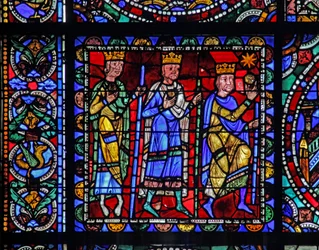 Das Leben Christi Fenster: Die Anbetung der Weisen (mit dem nächsten Panel)