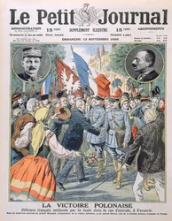 Der polnische Sieg, französische Offiziere werden von der Menge in der Zentralstraße in Warschau bejubelt, Titelillustration von Le Petit Journal, 12. September 1920