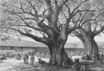 Die königliche Residenz in Aouabou, Illustration aus "Du Niger au Golfe de Guinée..." von Louis Gustave Binger, 1892