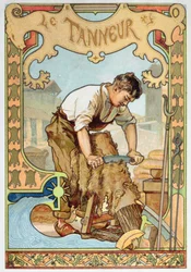 Der Gerber, Illustration aus einem Buch über Handwerke, ca. 1899