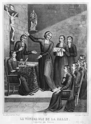 Der ehrwürdige Heilige Jean-Baptiste de La Salle (1651-1719), graviert von H. Jannin und P. Sarrazin, 1845