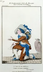 Der Schauspieler Dazincourt im Théâtre Français in der Rolle des Figaro in Der Barbier von Sevilla von Pierre Augustin Caron de Beaumarchais (1732-1799)