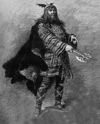 Der Schauspieler Dumaine in der Rolle von „Attila“, ein Drama in vier Akten und Versen, von Etienne Charles Henri, Vicomte de Bornier, aufgeführt im Théâtre de l