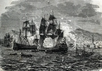 Die Bombardierung von Algier im August 1682 durch Abraham Duquesne (Gravur) 1864